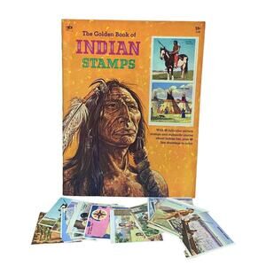 Vintage 1973 The Golden Book of Indian Stamps Child Coloring Full Color Stamps